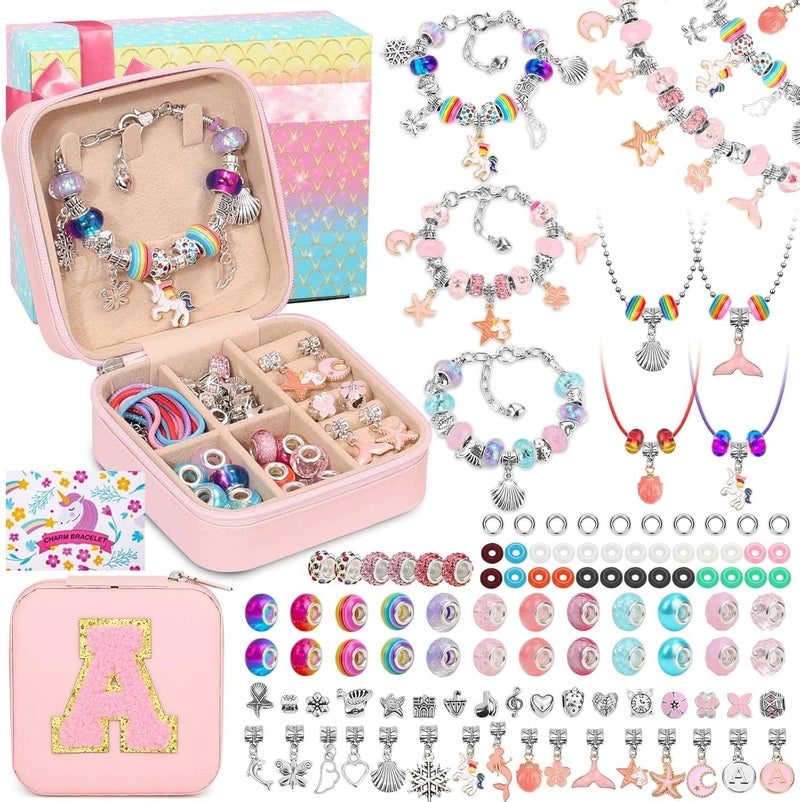 LifeisLuck Charm Bracelet Making Kit, Cute Jewelry Making Kit for Pendants DIY Charm Necklace Kit with Bracelet Organizer Box Unicorns Crafts Pink Stuff Birthday Gifts – A - Image 1
